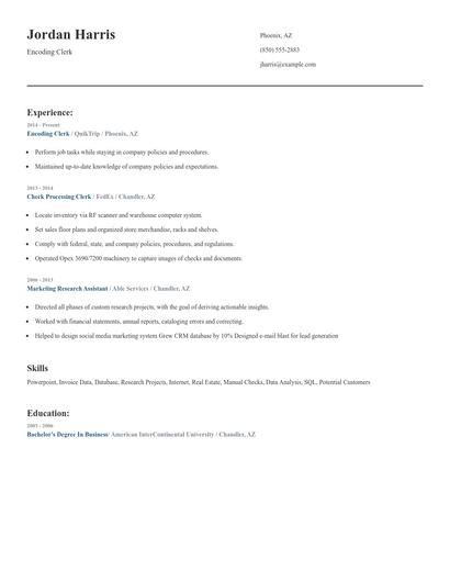 Encoding Clerk Resume