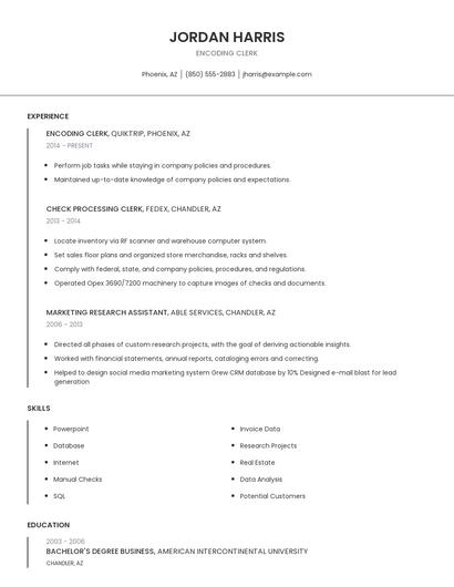 Encoding Clerk Resume