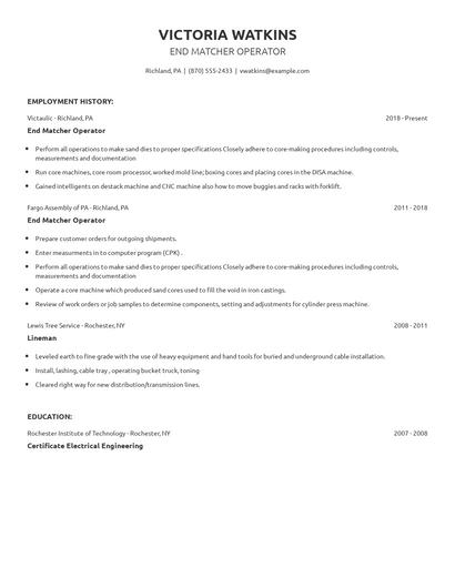 End Matcher Operator Resume
