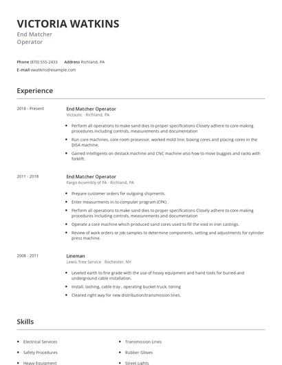 End Matcher Operator Resume