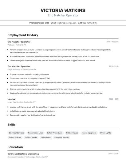 End Matcher Operator Resume