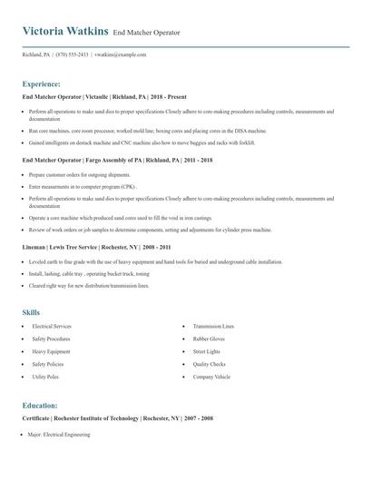 End Matcher Operator Resume
