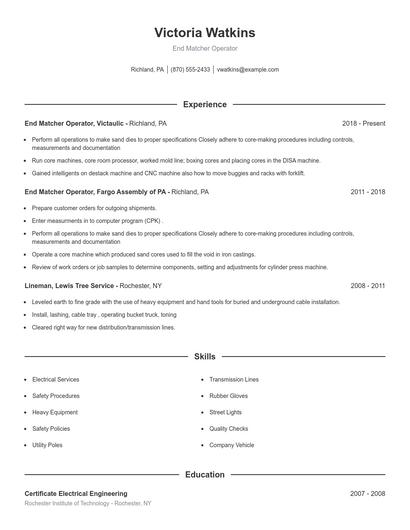 End Matcher Operator Resume