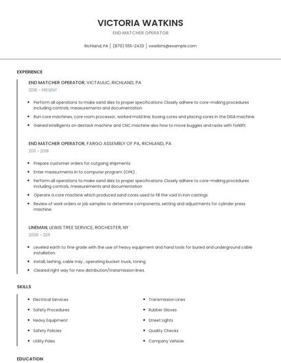 End Matcher Operator Resume