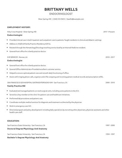 Endocrinologist Resume