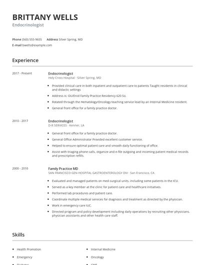 Endocrinologist Resume