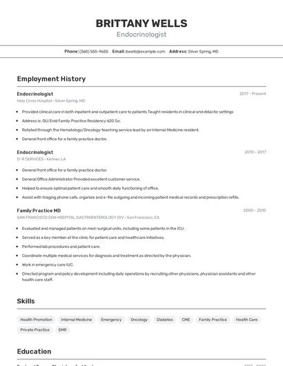 Endocrinologist Resume