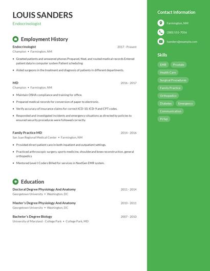 Endocrinologist Resume