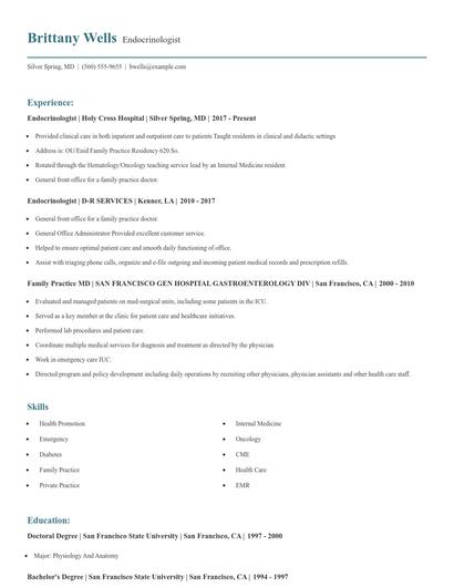Endocrinologist Resume