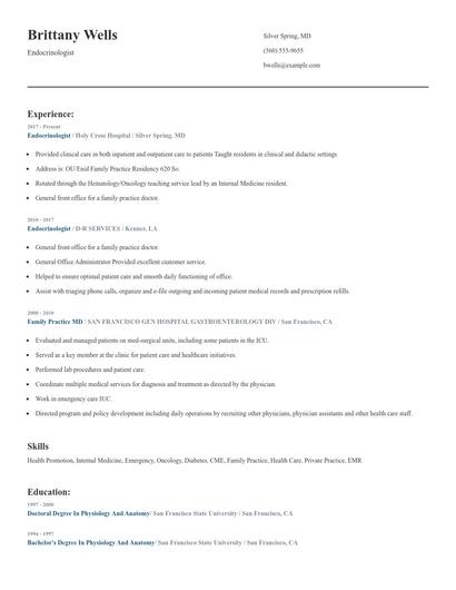Endocrinologist Resume
