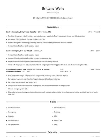 Endocrinologist Resume