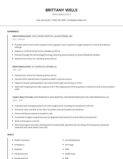 Endocrinologist Resume