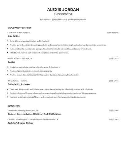 Endodontist Resume