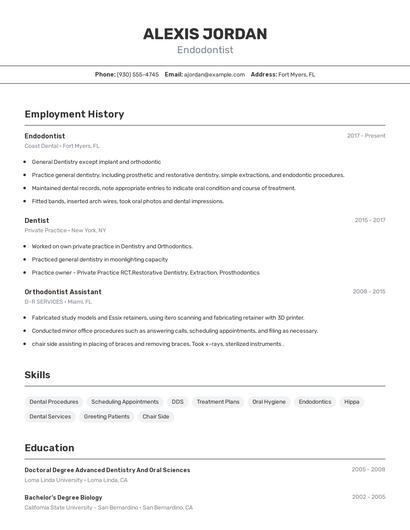 Endodontist Resume