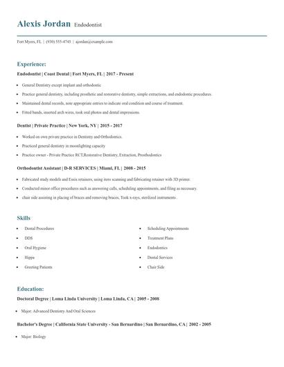 Endodontist Resume