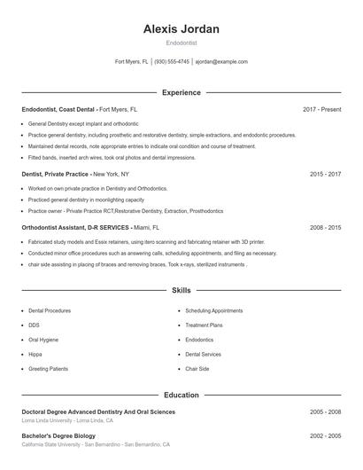 Endodontist Resume