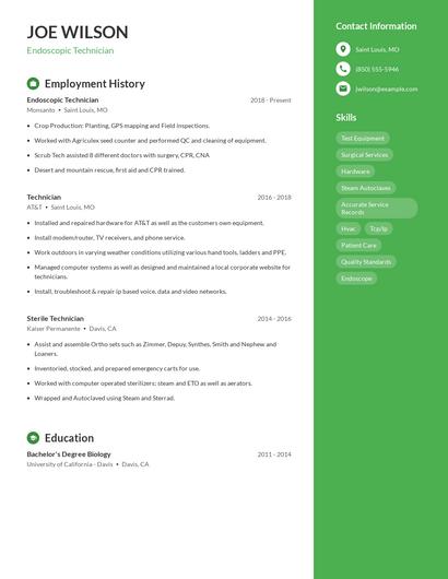 Endoscopic Technician Resume