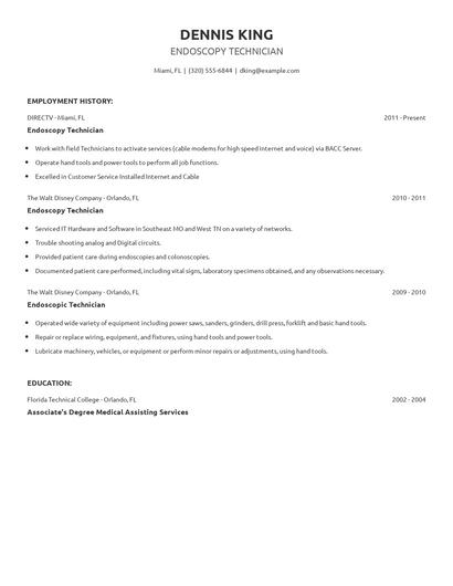Endoscopy Technician Resume