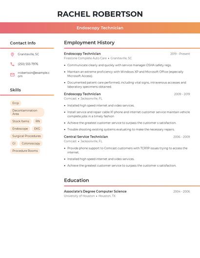 Endoscopy Technician Resume