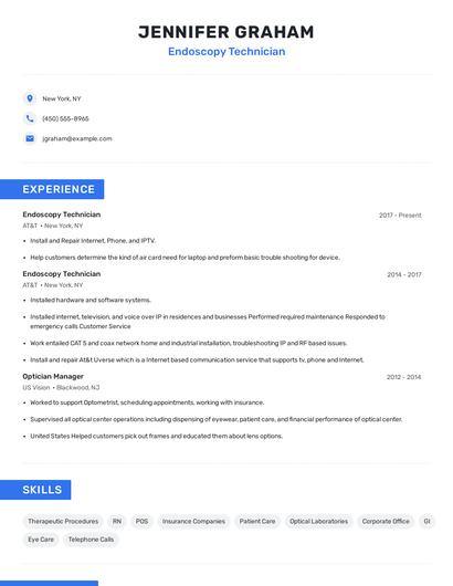 Endoscopy Technician Resume