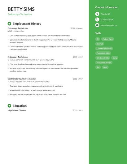 Endoscopy Technician Resume