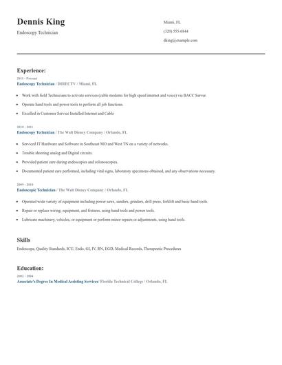 Endoscopy Technician Resume