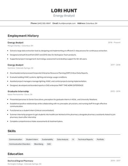 Energy Analyst Resume