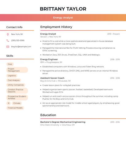 Energy Analyst Resume