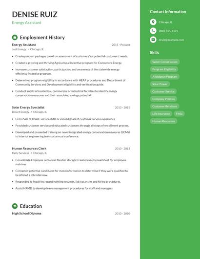 Energy Assistant Resume