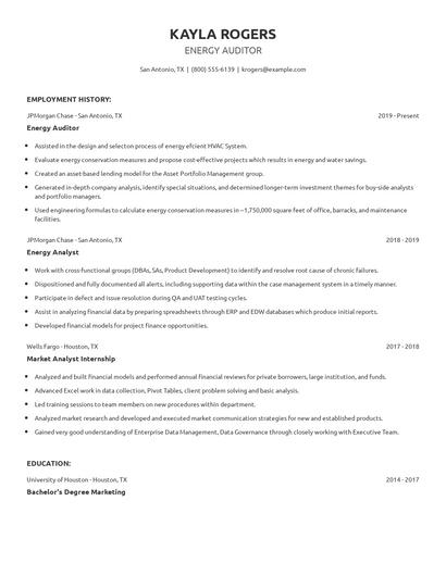 Energy Auditor Resume
