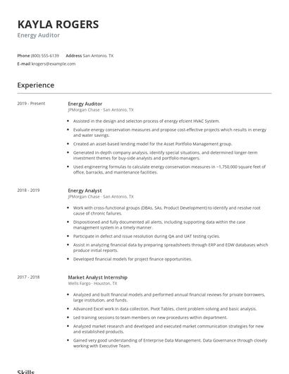 Energy Auditor Resume