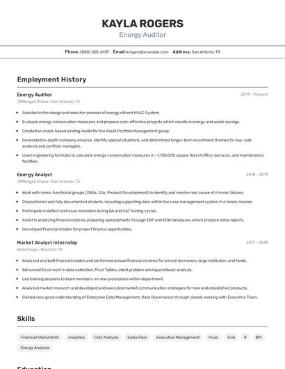 Energy Auditor Resume