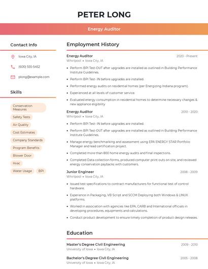 Energy Auditor Resume