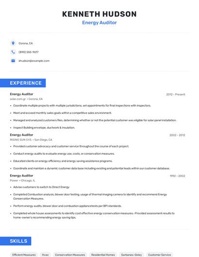 Energy Auditor Resume