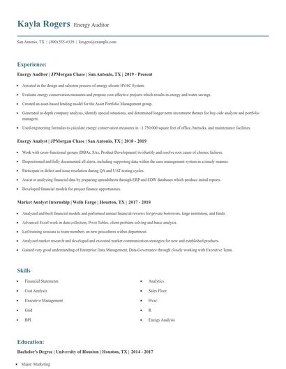 Energy Auditor Resume