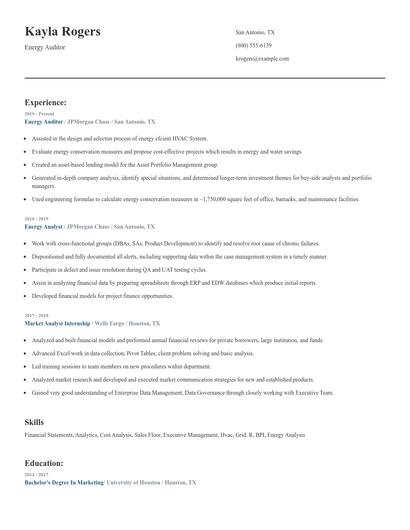 Energy Auditor Resume