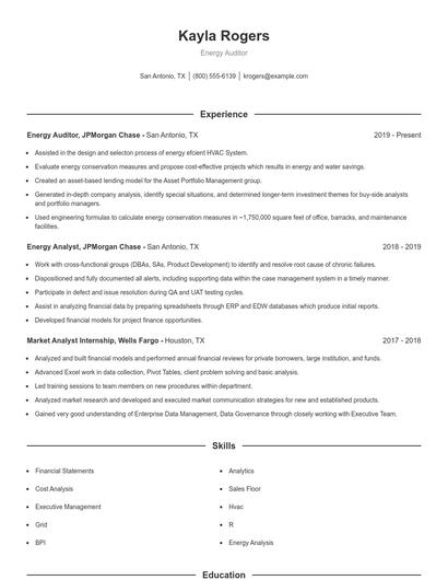 Energy Auditor Resume