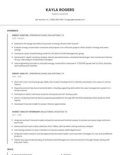 Energy Auditor Resume