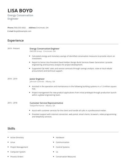 Energy Conservation Engineer Resume
