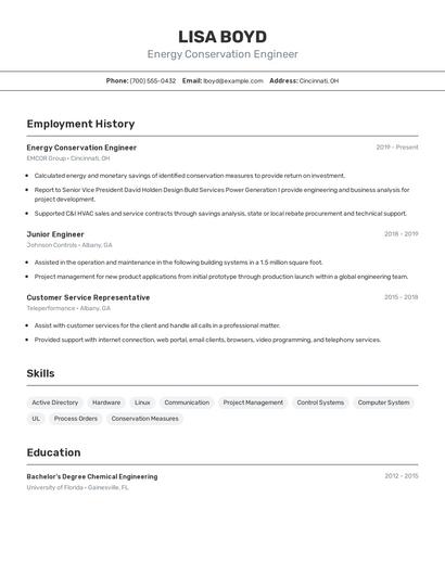 Energy Conservation Engineer Resume