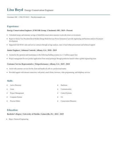 Energy Conservation Engineer Resume