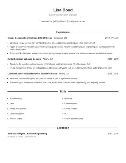Energy Conservation Engineer Resume