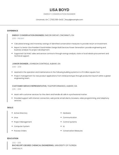 Energy Conservation Engineer Resume