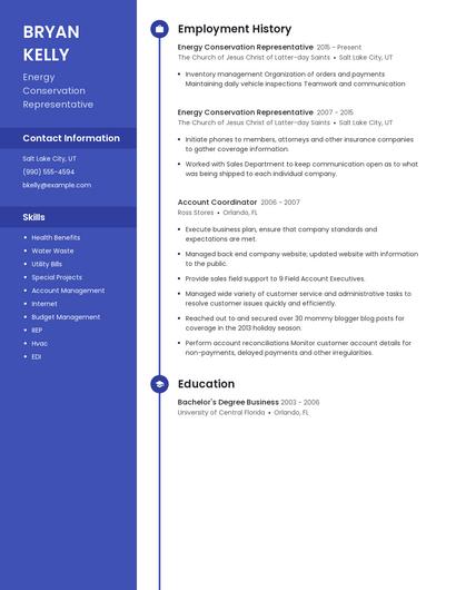 Energy Conservation Representative Resume