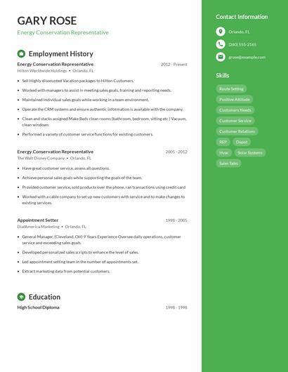 Energy Conservation Representative Resume