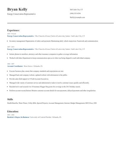 Energy Conservation Representative Resume