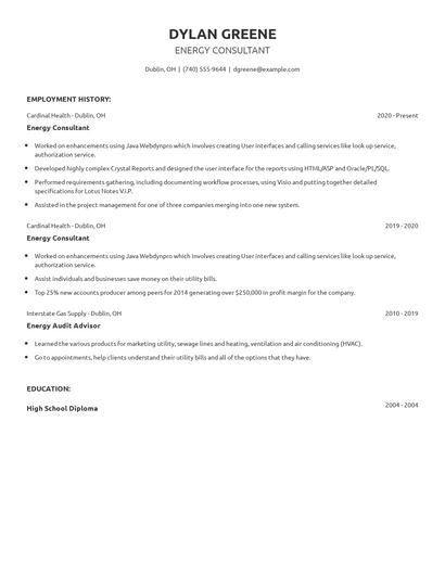 Energy Consultant Resume