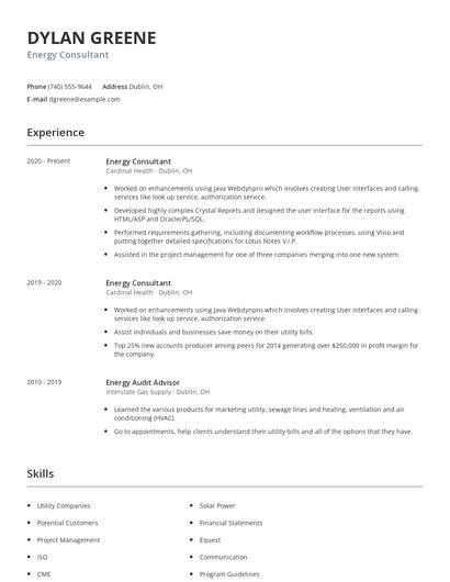 Energy Consultant Resume