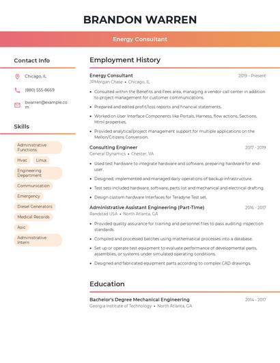 Energy Consultant Resume