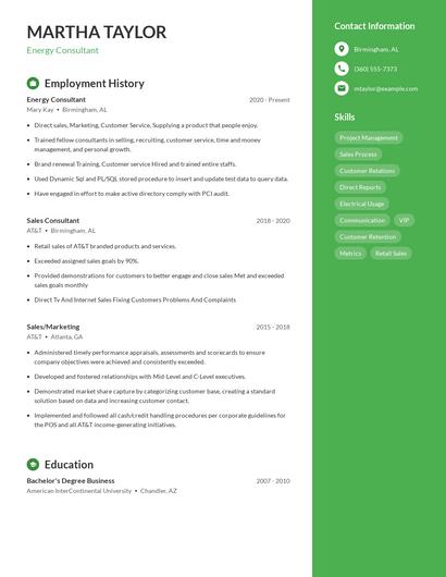 Energy Consultant Resume
